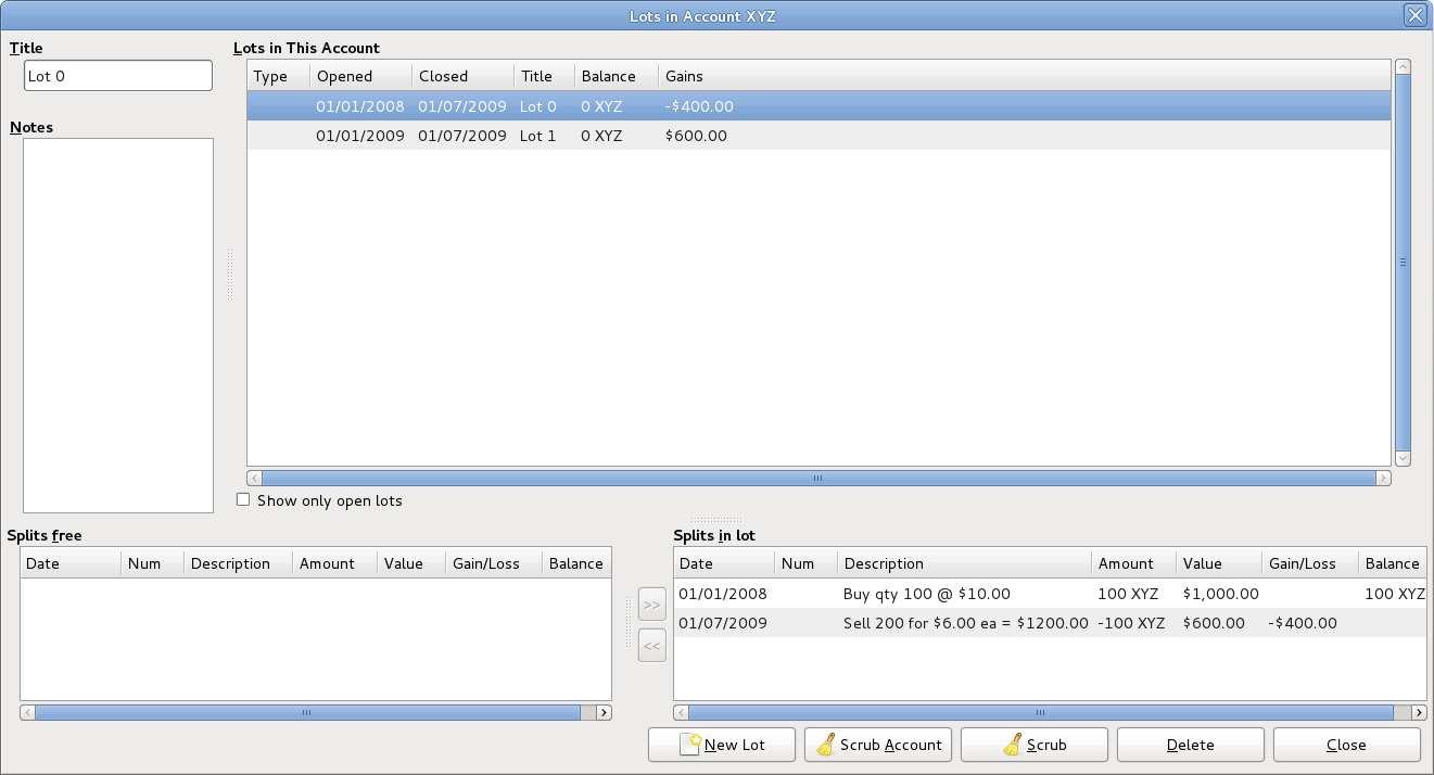 Selling Shares - Capital Gains - Lot 0 after Scrub Account