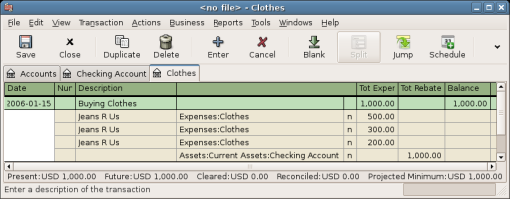 A jump to the Expenses:Clothes account