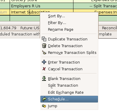 Step two creating scheduled transaction from the ledger