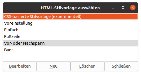 Die Auswahl von HTML-Stilvorlagen