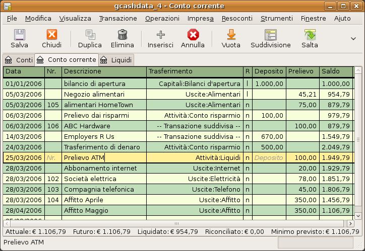 Il registro del conto corrente