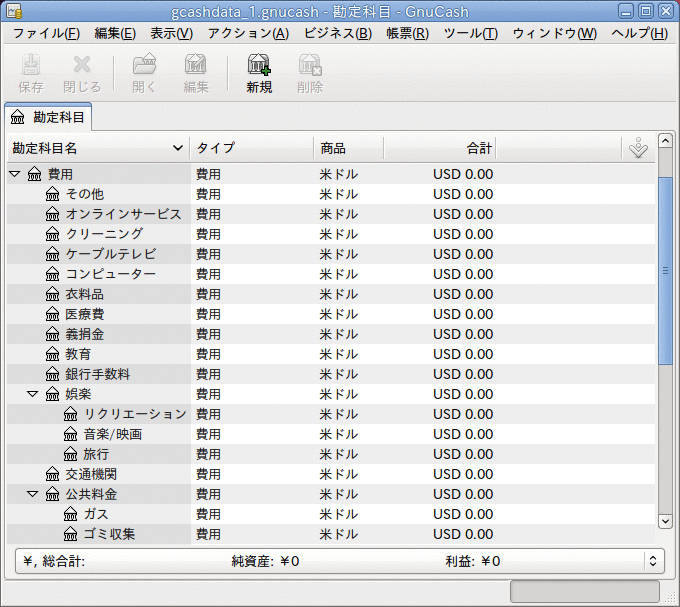 いくつかのデフォルト費用勘定科目