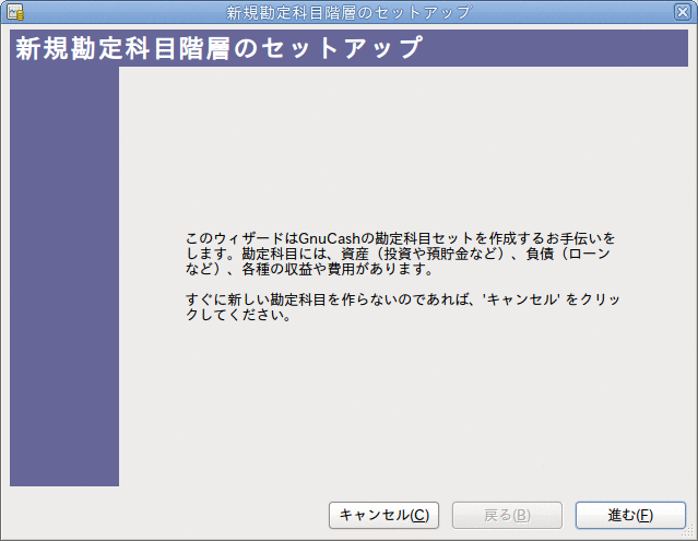 新規勘定科目階層のセットアップアシスタント