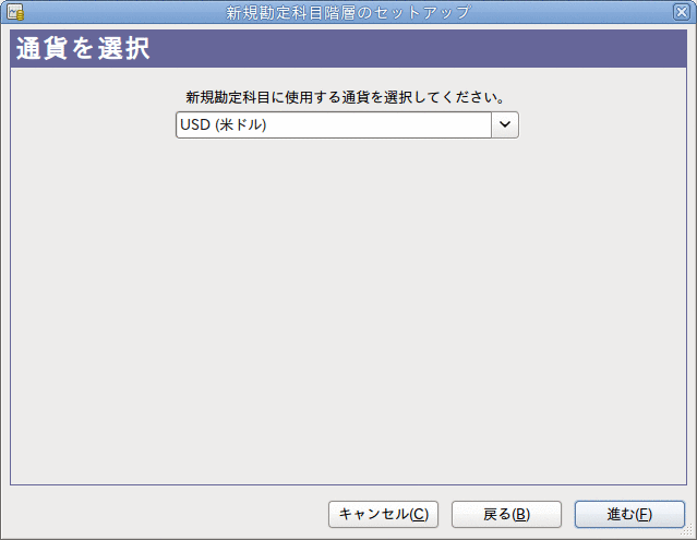 新規勘定科目階層のセットアップアシスタント - 通貨