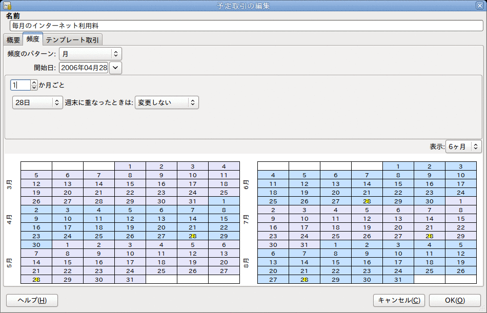 予定取引の編集—頻度タブ