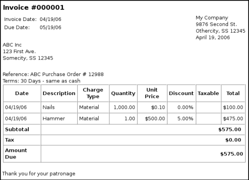 Invoice Print Output