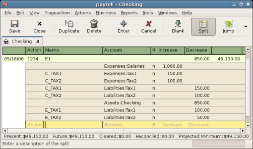 Payroll Example: Employee Split Transaction