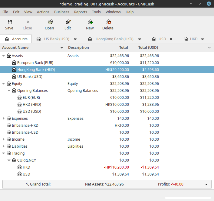 The Account Tab Balances After Completion Of USD To HKD Transfer